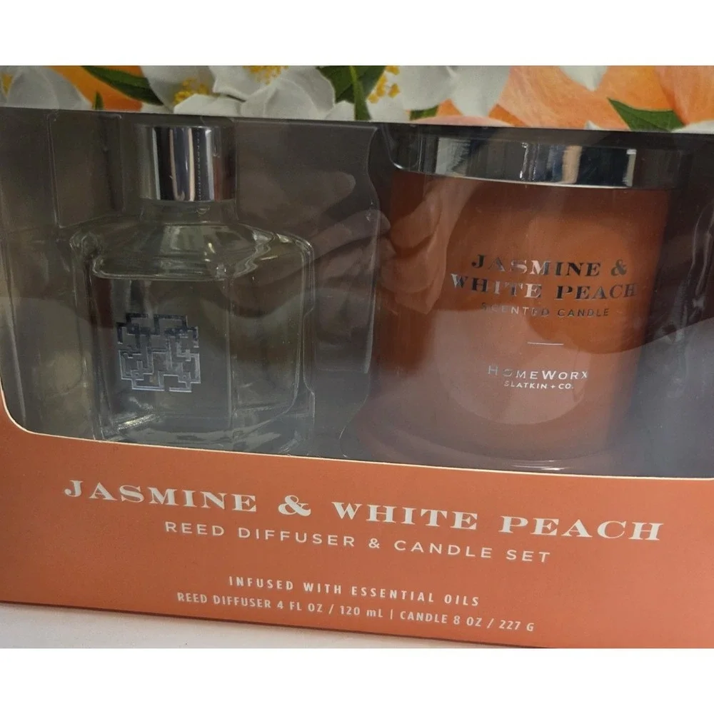 Homeworx Slatkin & Co. Jasmine And White Peach Reed Diffuser And Candle